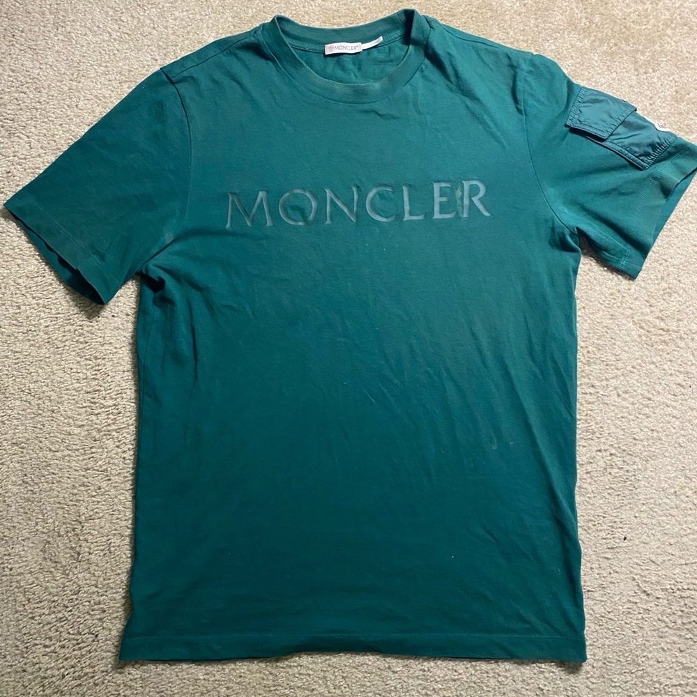 Moncler Teal Embossed Logo Short Sleeve Crew Tee